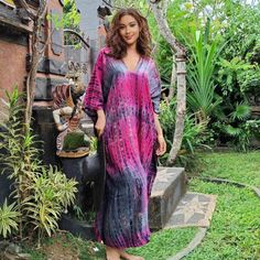 Boho Kaftan Dress Kaftan Maxi Dress V NeckLine Resort Wear  delicate rayon. USUALLY FITS S M L XL 1X 2X POSSIBLY LARGER. * MEASUREMENTS : Bust: 66'', Hip: 66", Length : 50'', Armhole: 21'' PLS CHECK SPECS TO BE SURE IT WORKS FOR YOU. * FABRIC: RAYON TIE DYE * MADE IN: BALI, INDONESIA Pink V-neck Boho Dress For The Beach, Pink V-neck Boho Dress For Beach Cover-up, Pink V-neck Boho Dress For Beach, Long Sleeve Pink Beach Dress, Free Size Pink Long Sleeve Maxi Dress, Pink Long Sleeve Maxi Dress In Free Size, Pink Long Sleeve Beach Dress, Pink Long Sleeve Free Size Maxi Dress, Pink Bohemian V-neck Beach Dress