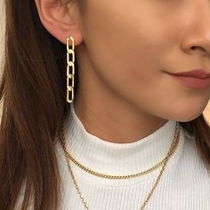 18K Gold Plating Chain Drop Earring Minimalist Gold Dangling | Etsy Everyday Linear Earrings With Delicate Chain, Everyday Delicate Chain Linear Earrings, Minimalist Gold Chain Earrings, Modern Gold Chain Drop Earrings, Trendy Gold Dangle Linear Earrings, Modern Gold Linear Earrings In 14k Gold Filled, Modern 14k Gold Filled Linear Earrings, Modern 14k Gold-filled Linear Earrings, Everyday Gold Tarnish Resistant Linear Earrings