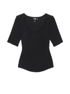 The better basic you need in your rotation. A deep scoop neck tee with slim short sleeves and a flattering fit, all in Organic Rib. (This one comes in Jet Black.) | Women's Lark Tee Top in Jet Black | Ethical Essentials Scoop Neck Tee, Jet Black, Top Tee, Short Sleeve Tee, Scoop Neck, Organic Cotton, Short Sleeves, Black