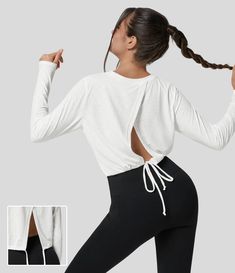 Athleta Tops Long Sleeve, Back Cut Out Sweater, Pants Pocket, Leg Work, Bleach Wash, Flare Leggings, Sports Top, Free Hair, Active Wear Tops