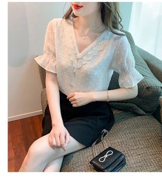 Chiffon Shirt Blouse, Blouses Women, Top Shirt Women, Chiffon Blouse, Blouse Shirt, White Lace, Top Shirt, Blouses For Women, Shirt Blouses