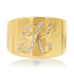 Diamond Initial Cigar Band Ring Classic Silhouette, Cigars, Things To Buy, Band Ring, Small Gifts, Band Rings, Gold Diamond, Initials, Diamonds