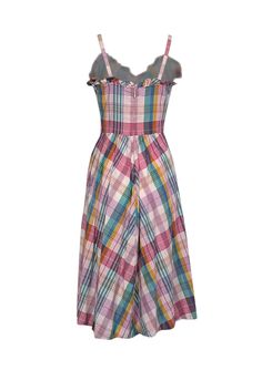 Get ready to charm in this precious plaid number from Polo Ralph Lauren! Crafted from soft cotton, this midi is bursting with pops of pink, teal, yellow, and turquoise. Romantic ruffles and a lovely sweetheart neckline add a dreamy feel to this darling dress. Pairs perfectly with lilac lace-up heels. Size 2 100% Cotton Unlined Hidden back zipper Ruffled sweetheart neckline Midi length Ruffled skirt Fixed straps Bust 33" Waist 28" Shoulder to hem 45.5" Ralph Lauren Summer Daywear Dress, Casual Pink Sleeveless Plaid Dress, Casual Pink Plaid Cotton Dress, Pink Cotton Plaid Summer Dress, Ralph Lauren Pink Summer Dress, Ralph Lauren Floral Print Summer Dress, Ralph Lauren V-neck Midi Dress For Spring, Ralph Lauren Cotton Playtime Dress, Ralph Lauren Fitted V-neck Midi Dress