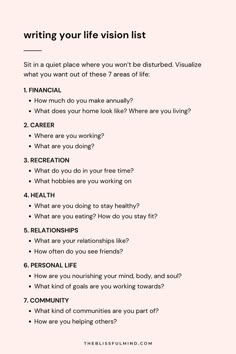 Life Vision List, Vision List, Self Care Bullet Journal, Writing Therapy, Get My Life Together, Journal Writing Prompts, Life Vision