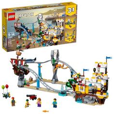 the lego creator sets include a roller coaster and an amusement park with people playing in it