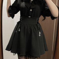 The high-waisted skirt comes with a lace-up design, allowing for adjustable waist fitting. Lace decorations adorn the hem of the skirt.  The price includes one skirt.   	 		 			Size 			S 			M 			L 		 		 			Waist 			55-65 			65-75 			75-85 		 		 			Length 			38 			40 			42 Gothic High Waist Skirt For Spring, Oc Redesign, Lace Decorations, Skirt 2 Piece Set, Different Dress Styles, Must Have Clothes, Character Outfit Ideas, Gothic Skirts, Lolita Outfits