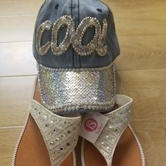 Hey Guys Welp "Summer" Is Finally Here. It's Time To Make Sure Your Wardrobe Has You Matching From Head To Toe . These Slides And Babeball Cap Are Sassy, And Flashy! The Silver Slides, Are Adorned With Different Shaped Faux Diamonds And The Baseball Cap Has The Word Cool Across The Top In Silver Sequence, And White Pearls. The Bid Of The Cap Has Silver Rainbow Sequence And Faux Diamond Studs. "Super Duper Cute" #Definitely%Certifiedchillready Ships Same Day Rhinestone Sandals, Super Duper, Slides Shoes, Diamond Studs, Blue And Silver, Pearl White, Women's Shoes Sandals, Baseball Cap, Womens Sandals