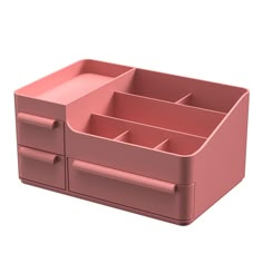 a pink plastic drawer with three compartments