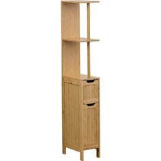 a tall wooden shelf with two drawers