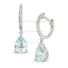 Pear Shaped Aquamarine Diamond Drop Huggie Hoop Earrings Genuine 1.3 Ct. Solid 14k White Gold Handmade Bridal Wedding Pair Jewelry Gift, Wedding Earrings. ≫ Features * Items Code: SGE01427-41164 * Diamond: 100% Genuine Diamond * Diamond Wt: 0.43 ct * Diamond Color: G-H * Diamond Clarity: S2-SI1 * Diamonds Cut: Brilliant Cut (Excellent Cut) * Aquamarine Wt:- 1.3 Ct.  * Metal: 14K Solid Gold (18K also available - Additional fees may apply) * Gold wt: 14K Solid yellow gold with stamped * More optio Diamond White Pear-shaped Halo Jewelry, Diamond White Pear-shaped Jewelry With Halo Design, Anniversary Pear-shaped Halo Jewelry, Anniversary Teardrop Hoop Earrings In Fine Jewelry Style, White Gold Teardrop Huggie Earrings With Prong Setting, Sterling Silver Teardrop Hoop Earrings With Prong Setting, Teardrop Hoop Earrings For Anniversary In Fine Jewelry Style, White Gold Teardrop Huggie Earrings For Anniversary, Fine Jewelry Teardrop Hoop Earrings For Anniversary