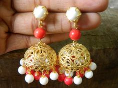 This listing is for 1 pair of Gold Plated Women Jhumka Jhumki Earrings  . Earring Size:55mm long Light Weight comfortable to wearMany thanks for you visit my store ♥ if you have any question please contact us.For wholesale Price Please Convo me.You can order different items as many you like . White Chandbali Fusion Earrings, White Jhumkas For Navratri Gift, White Fusion Style Danglers For Gift, White Fusion Style Danglers As Gift, White Fusion Style Danglers For Gifting, White Fusion Style Danglers For Gifts, White Fusion Danglers With Latkans, White Fusion Earrings With Latkans, White Meenakari Fusion Jhumkas