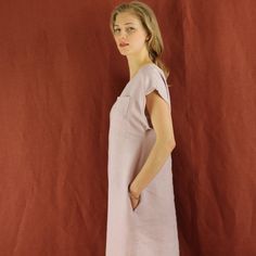 "Spring dress, Write the selected color in the message Handmade rose dress with short sleeves and 2 pockets , perfect for casual wear and suitable for any occasion in any season Details: - 100% natural linen produced in Europe ; - medium weight (180 gram per square meter); - color: rose, could be any from our colors catalog (color samples at the photo); Made to order, approximately a few days, If you have any questions please message me and I will be glad to answer. Size guide : Size XS Bust: fi V-neck Linen Dress With Pockets, Pink Relaxed Fit Midi Dress For Summer, Pink Cotton Dress With Pockets, Pink Dress With Side Pockets, Linen Dresses With Side Pockets, Spring Short Sleeve Dress With French Seams, Pink Relaxed Fit Linen Dress For Summer, Pink Relaxed Fit Linen Summer Dress, Short Sleeve Dresses With Side Pockets For Daywear