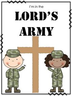 i'm in the lord's army with two children standing next to a cross