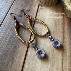 Purple earrings hoop floral Picasso beaded dangle boho earrings celestial tribal wire handmade garden copper crystal unique jewelry women Acrylic Nails Almond Shape, Copper Lamp, Copper Crystal, Earrings Stone, Almond Shape, Purple Earrings, Diy Rings, Earrings Hoop, Earrings 3