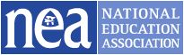 the national education association logo, which is blue and white with letters that read nea