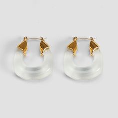 Large Lucite 18k Gold Plated Hoop Earrings - GRISÉ NYC 1 Free Earrings, Resin Earrings, Daily Style, Timeless Accessories, Clear Resin, Stainless Steel Earrings, Jewelry Business, Earrings Collection, Gold Plated Earrings