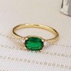 New 18k Gold Plated Oval Cut Emerald Diamond Ring For Women All Photos Are From The Actual Item. No Stock Photo Is Used. Color May Slightly Differ Due To Lighting. All Gemstones Are Simulated. Comes With A Jewelry Box. Please Check Out My Other Jewelry. Same Day Shipping. Emerald Birthstone Ring, Delicate Gold Ring, Diamond Ring For Women, Natural Emerald Rings, Emerald Rings, Emerald Diamond Ring, Womens Jewelry, Emerald Stone, Emerald Diamond