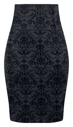 This damask skirt is to die for! Features include a high quality flocked fabrication with stretch, giving a smooth flattering silhouette. Zip side closure and darts in back. Pair this with our Criss Cross Top and your good to go! Waist measurements as follows: Small 24-26", Medium 27-29", Large 30-32", X-Large 32-34", 2XL 34-36" Modern Skirt, Inked Shop, Look Grunge, High Waisted Pencil Skirt, Double Trouble, Work Attire, Skirt Outfits, Skirt Fashion, Damask