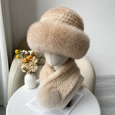 (eBay) Women's Real Mink Fur Hat + Real Mink Fur scarf Knitted Beanies Stretch Ski Cap Fur Hats For Women, Acrylic Bonnet For Winter, One Size, Beige Warm Bonnet One Size, Warm Beige Bonnet One Size, Warm Acrylic Bonnet One Size, Warm Beige Bonnet, Warm Acrylic Bonnet, Brimmed Winter Bonnet For Cold Weather, One Size Winter Bonnet For Cold Weather