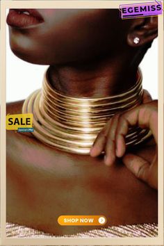 Gold Punk Casual Multilayer Necklace Gold Punk Style Choker Jewelry, Punk Gold Choker Jewelry, Punk Style Gold Choker Gift, Gold Punk Choker For Gift, Map Jewelry, Jewelry Promotion, African Accessories, African Necklace, Statement Choker