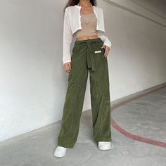 Vintage Corduroy Pants Aesthetic Women Low Waist Belted Straight Legs Trousers with Pockets Harajuku Sweatpants Y2k Style Khaki Bottoms For Spring, Spring Y2k Khaki Bottoms, Green Wide Leg Y2k Bottoms, Green Y2k Wide Leg Bottoms, Trendy Cotton Wide Leg Pants For Winter, Y2k Style Green Pants For Fall, Y2k Green Pants For Fall, Green Y2k Pants For Fall, Green Corduroy Full-length Bottoms