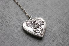 Vintage style Rose pattern Heart Locket  S2093 by Ringostone, $14.00 Elegant Personalized Locket Necklace For Mom, Elegant Vintage Charm Jewelry For Anniversary Gift, Elegant Engraved Locket Necklace For Mom, Elegant Engraved Locket Necklace Gift For Mom, Elegant Silver Locket Necklace As Gift For Mom, Elegant Engraved Locket Necklace As Gift For Mom, Nickel-free Heart Pendant For Wedding, Nickel-free Heart Pendant Wedding Jewelry, Elegant Locket Necklace For Valentine's Day Anniversary