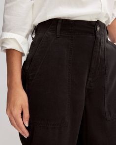 The TENCEL™ Utility Pant Black – Everlane Utility Aesthetic, Lyocell Fabric, Put In The Work, Professional Style, Utility Pants, Welt Pocket, Welt Pockets, Patch Pocket, Black Pants