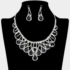 Jet Black Teardrop and Rhinestone Embellished Collar Necklace Set | Jet Black Prom Necklace Sets Prom Necklace, Prom Necklaces, Embellished Collar, Bling Wedding, Black Prom, Necklace Sets, Small Earrings Studs, Bridal Bracelet, Black Necklace