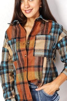 This Double Take Plaid Curved Hem Shirt Jacket with Breast Pockets offers the best of both worlds. The collared neckline adds a classic touch that complements its long length and long sleeves for coverage and warmth. With its stylish curved hem and functional breast pockets, it's an ideal choice for layering or standalone wear. Plaid Curved Hem Shirt Jacket with Breast Pockets Details : Pattern type: Plaid Style: Chic Features: Basic style Neckline: Collared neck Length: Long Sleeve length: Long Curved Hem Shirt, Pockets Details, Double Take, Plaid Fashion, Style Chic, Basic Style, Long Length, Plaid Shirt, Shirt Jacket