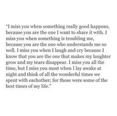 an open book with the words, i miss you when something really good happens