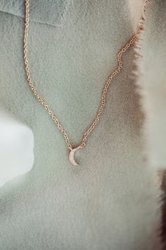 Tiny Pave Diamond Crescent Moon Necklace Crescent Moon Necklace, 14k Gold Necklace, Moon Necklace, Yellow Rose, Crescent Moon, Pave Diamonds, Crescent, Jewelry Necklace Pendant, Gold Necklace