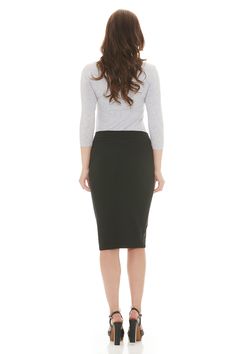 The Esteez cotton pencil skirt is a single layer form fitting skirt. Made with our own blend of soft cotton that will provide you with all day comfort. Soft cotton spandex blend Single layer fabric Pull-on No elastic in the waistband (great for maternity!) Figure flattering No pockets No slits Wear under dresses or on its own Machine wash cold Skirt length: Sizes S-M: 25 inches Size L: 25.5 inches Sizes XL-XXL: 26 inches Slim models range from 5'5 -5'8" and wear size small 95%Cotton / 5%Spandex Plus Size Pencil Skirt, Ponte Skirt, Jean Pencil Skirt, Cotton Pencil Skirt, Long Sleeve Cotton Tops, Cotton Tunic Tops, Fitting Skirt, Dress Name, Pencil Skirt Black