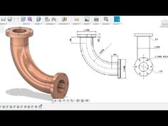 an image of a computer screen showing the design and drawing of a copper colored pipe