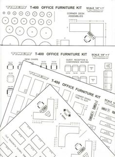 the floor plan for an office furniture kit is shown in black and white, with instructions to