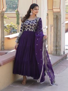 Our exquisite purple jacquard gown is adorned with delicate sequin embroidered work. This enchanting ensemble is paired with a matching purple georgette dupatta, featuring intricate sequin and embroidered cutwork, complemented by elegant designer lace work. The rich purple hue is a symbol of luxury and sophistication, making it the perfect choice for festivals, events, and any special occasion where you want to make a lasting impression.
This function-wear gown is designed to accommodate a wide Purple Anarkali Set With Dabka Work For Eid, Lavender Designer Dresses For Eid, Anarkali Sharara In Lavender With Intricate Embroidery, Purple Anarkali Set With Dabka Work For Reception, Lavender Anarkali Sharara With Intricate Embroidery, Lavender Anarkali Dupatta With Chikankari Embroidery, Purple Anarkali Set For Reception, Bollywood Style Lavender Embroidered Dress, Bollywood Embroidered Lavender Dress