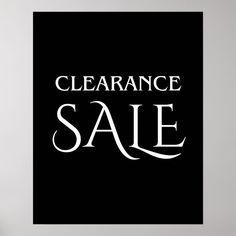 a black and white photo with the words clearance sale on it, in front of a gray wall