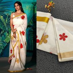 Kerala cotton flower saree with Blouse material - 6.25 Mtr + 1 Mtr Package Details :1 Saree and 1 Blouse Piece You can order Set Saree with stitched blouse or with blouse material only If stitched blouse need, we will provide you a measurement chart at the time of placing the order. As per the measurement given by the customer we will stich the blouse with separate lining material. Tailoring will take minimum 10 days additional for dispatch. It is the most preferred outfit for celebrations and a Flower Saree, Onam Saree, Salwar Materials, Kerala Saree, Set Saree, Cotton Flower, Blouse Material, Measurement Chart, Saree With Blouse