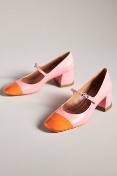 Leather upper, insole Rubber sole Plastic heel Buckle styling Imported | Colorblock Mary Jane Heels by Vicenza in Pink, Women's, Size: 38, Leather/Plastic/Rubber at Anthropologie Pink Block Heels With Padded Heel And Square Toe, Modern Pink Heels With Contrasting Heel Counter, Pink Leather Heels With Contrasting Heel Counter, Pink Round Toe Court Shoes With Padded Heel, Pink Leather Square Toe Heels, Pink Court Shoes With Padded Heel And Round Toe, Pink Heels With Heel Strap And Medium Width, Pink Block Heel Court Shoes For Spring, Pink Square Toe Heels With Sculpted Heel