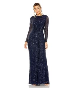 Ieena Duggal 11659 - Floor Length Sequin Evening Gown Midnight Color, Sequin Evening Gowns, Jewel Neckline, Mac Duggal, The Midnight, Color Style, Evening Gown, Mesh Fabric, Floor Length