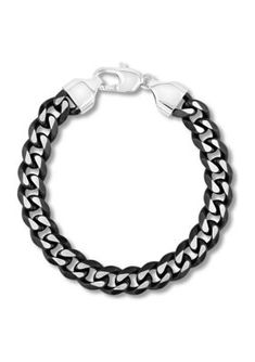 Perfect for gifting, this is a handsome set of stainless steel black ion-plated curb link chain bracelet and necklace. | Belk & Co Men's Curb Link Chain Bracelet and Necklace Set in Two-Tone Stainless Steel, Black Elegant Black Chain Bracelet With Silver Chain, Durable Black Stainless Steel Jewelry, Black Chain Link Jewelry With Solid Construction, Black Link Chain Bracelet For Gift, Black Link Chain Bracelet As Gift, Black Link Chain Jewelry, Black Cuban Link Curb Chain Jewelry, Black Metal Bracelet With Curb Chain, Black Cuban Link Jewelry With Curb Chain