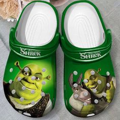 there is a pair of slippers with pictures on them