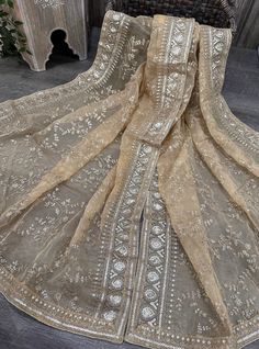 Gorgeous organza embroidered dupatta with heavy sequins border Chinon Shawl With Resham Embroidery For Diwali, Gold Dupatta, Embroidered Organza, Embroidered Dupatta, Scarf Shawl, Dublin, Scarf Wrap, Scarf Accessory, Shawl