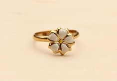 Daisy Ring Gold, Enamel Daisy Ring, White Daisy Ring, Vintage Daisy Ring, Gold Enamel Ring, Gold Flo Yellow Gold Enamel Flower Ring Gift, Flower Shaped Enamel Ring For Gift, Daisy Signet Ring, Flower-shaped Enamel Ring As Gift, Gold Daisy Ring, Vintage Spoon Rings, Delicate Gold Ring, Thumb Rings Silver, Silver Wrap Ring