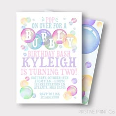 a birthday card with bubbles on it and the words, pop over for a baby