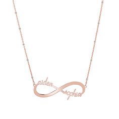 Our 14K Solid Gold handcrafted Infinity Name Necklace will be an infinitely perfect piece of jewelry to add to your collection. The infinity symbol carries a spiritual meaning, essentially representing anything that is infinite in value, and now you can personalize this meaningful and limitless show of love with the names of the ones most special to you. Stacks beautifully with our diamond solitaires or chains.

Size: approx. 37mm (W) X 15mm (H)
Solid 14K Gold
Lifetime Guarantee
Made in Los Ange Infinity Symbol, Spiritual Meaning, Custom Name Necklace, Gold Piece, The Infinity, Children In Need, Personalized Necklace, Necklace Sizes, Name Necklace