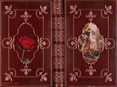 a red book with an image of a woman and a rose on the front cover