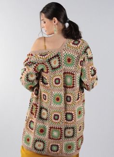 Valentines Gift, Crochet Square Cardigan, Women Beige Boho Coat, Cream Patchwork Hippie Jacket, Plus Size Sweater, Afghan Handmade Knit Sweater, Spring Oversized Chuncky Cardigan, Cotton Knit Kimono, Gift for Her, Mom, Girlfriend, Cozy Clothing 🧥It is my pleasure to be offering this awesome fashion multicolor crochet jacket. This coat is perfect for four seasons, ANYWHERE, ANYTIME. The cardigan looks very nice with dress, with jeans and with any other clothing. You can use at home, at work, and Casual Granny Square Cardigan For Winter, Cozy Winter Cardigan With Granny Squares, Winter Cardigan With Granny Square Long Sleeves, Cozy Long Sleeve Granny Square Cardigan, Cozy Granny Square Cardigan For Winter, Cozy Granny Square Sweater For Winter, Bohemian Long Sleeve Sweater With Granny Squares, Cozy Winter Granny Square Cardigan, Winter Granny Square Long Sleeve Cardigan