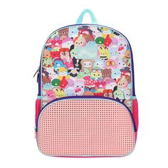 This officially licensed backpack is the perfect school, work, or travel accessory for Squishmallows fans! The backpack has been custom-designed to feature a bright and colorful all-over print of all your favorite Squishy characters. Perfectly sized for fans of all ages, it’s ideal for carrying books, laptops, or sports gear comfortably. The top zipper ensures easy access to the spacious main compartment, while the zippered front pocket keeps smaller valuables within easy reach. The padded and a Pink Kawaii Backpack With Cute Design, Kawaii Pink Backpack With Cute Design, Student Backpack With Cute Design In Pink, Pink Playful Backpack With Cute Design, Pink Student Backpack With Cute Design, Playful Pink Backpack With Cute Design, Kawaii Backpack For Back To School, Kawaii Back To School Backpack, Kawaii Back-to-school Backpack