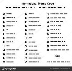 the international morse code is shown in black and white, as well as an image of letters