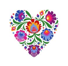 a colorful heart with flowers on it